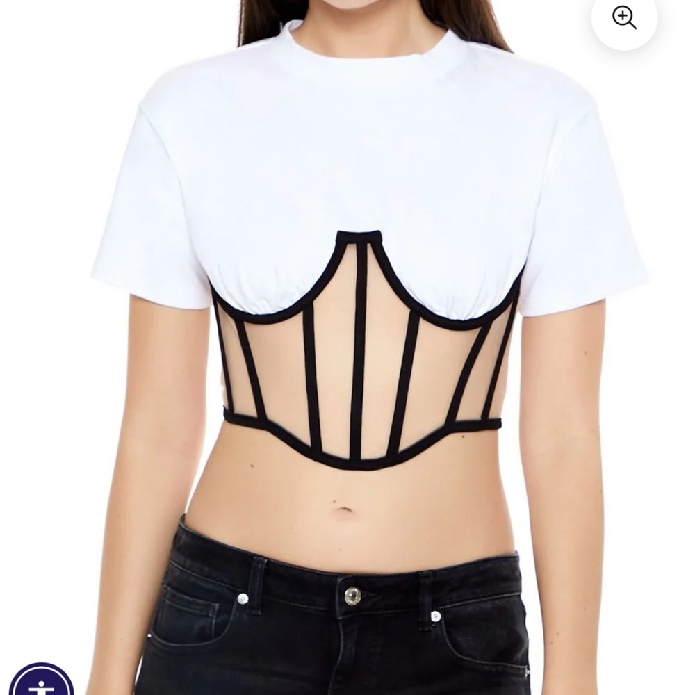 Forever 21 White and Black Crop Top